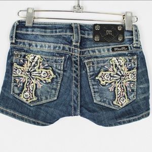 Miss Me Girls Denim Cross Bling Shorts
